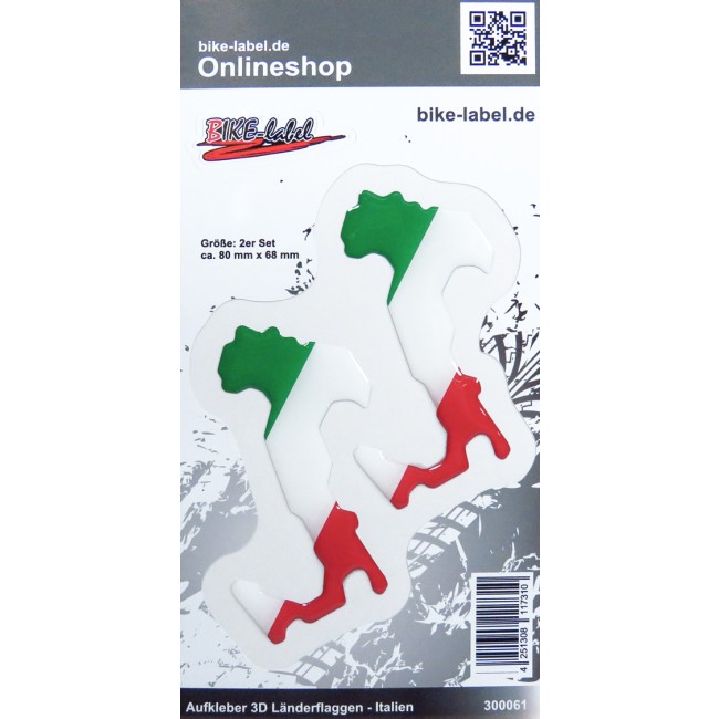 Aufkleber 3D Länder-Flaggen - Italien Italy 2 Stck. je 80 x 68 mm -  Länderflaggen - 3D Aufkleber - Shop