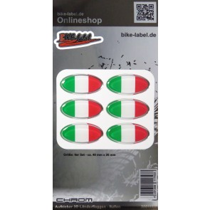 Aufkleber 3D Länder-Flaggen - Italien Italy mit Chromrand 6 Stck. je 40 x 20 mm