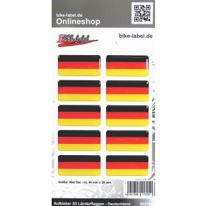 Aufkleber 3D Länder-Flaggen - Deutschland 10 Stck. je 40 x 20 mm