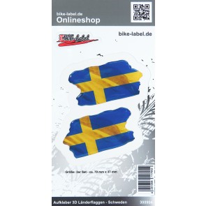 Aufkleber 3D Länder-Flaggen - Schweden Sweden 2 Stck. je 70 x 37 mm