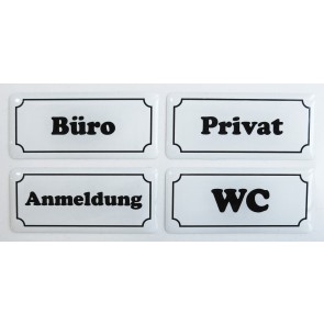 3D Türschild Aufkleber - Set - Weiß "Hinweisschilder" - WC, Büro, Privat, Anmeldung